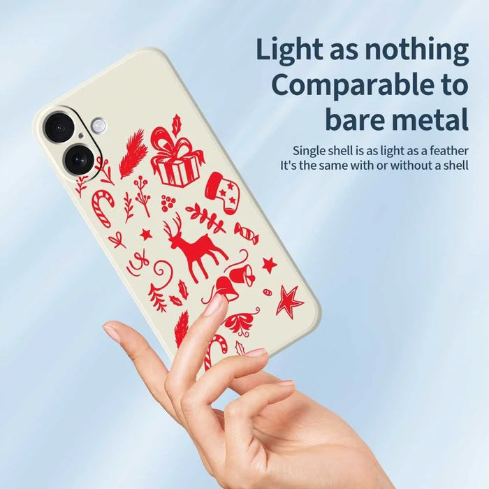 For iPhone 17 Case Hand Drawn Christmas Pattern Printing Straight Edge TPU Phone Back Cover - Beige - 3