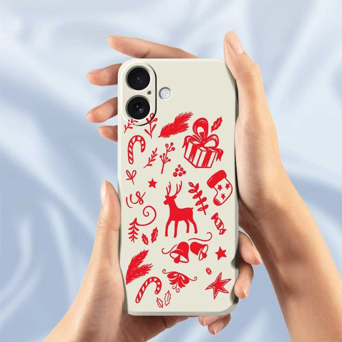 For iPhone 17 Case Hand Drawn Christmas Pattern Printing Straight Edge TPU Phone Back Cover - Beige - 4