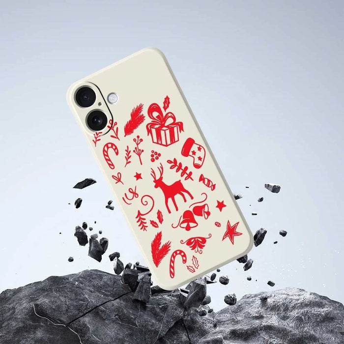 For iPhone 17 Case Hand Drawn Christmas Pattern Printing Straight Edge TPU Phone Back Cover - Beige - 5