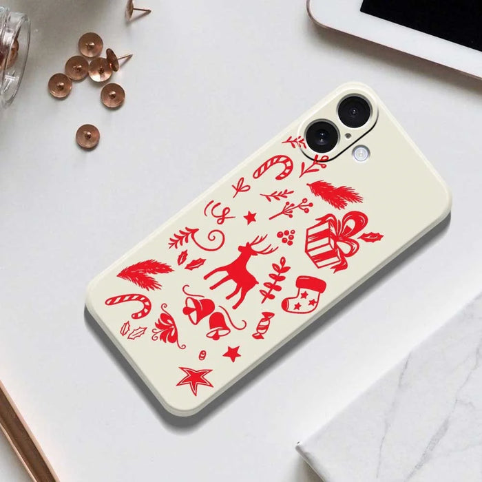 For iPhone 17 Case Hand Drawn Christmas Pattern Printing Straight Edge TPU Phone Back Cover - Beige - 6