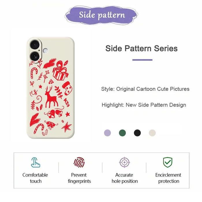 For iPhone 17 Case Hand Drawn Christmas Pattern Printing Straight Edge TPU Phone Back Cover - Beige - 7