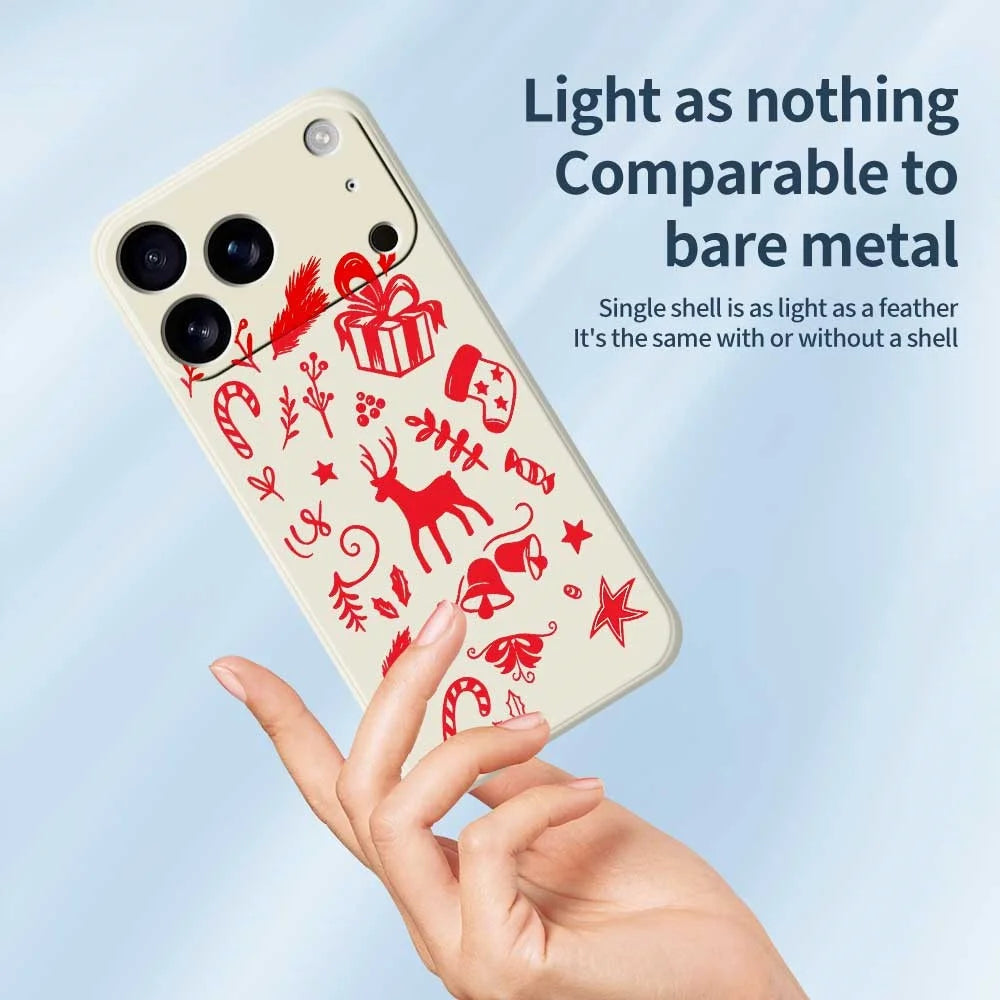 For iPhone 18 Pro / 17 Pro Case Hand Drawn Christmas Pattern Printing Straight Edge TPU Phone Back Cover - Beige - 3