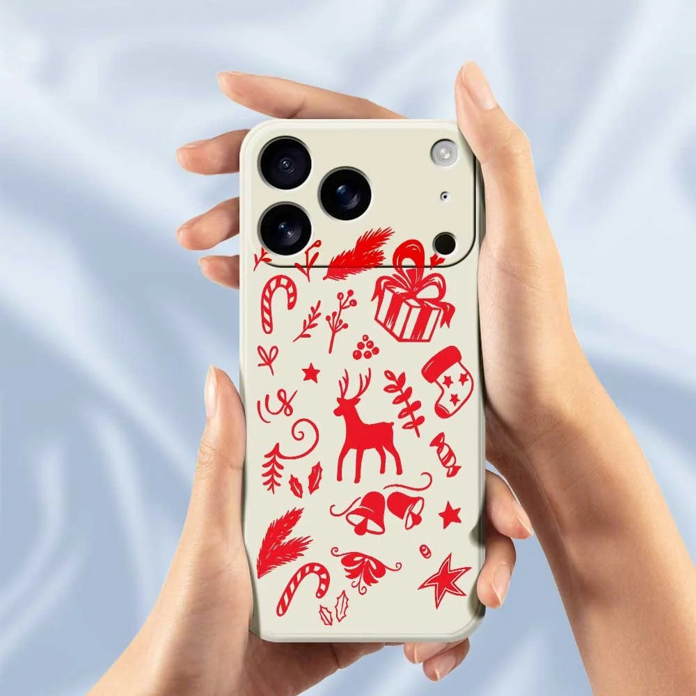 For iPhone 18 Pro / 17 Pro Case Hand Drawn Christmas Pattern Printing Straight Edge TPU Phone Back Cover - Beige - 4