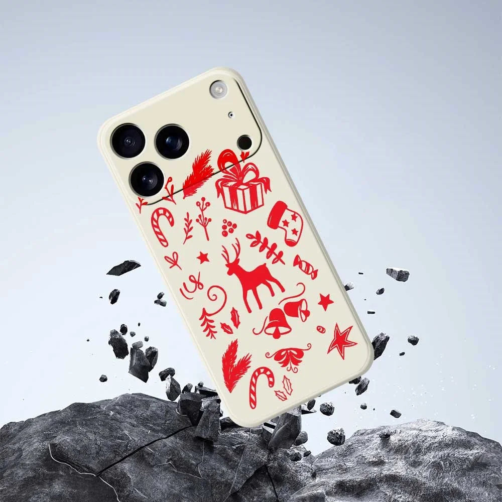 For iPhone 18 Pro / 17 Pro Case Hand Drawn Christmas Pattern Printing Straight Edge TPU Phone Back Cover - Beige - 5