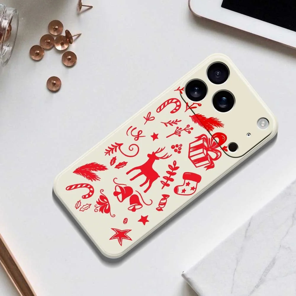 For iPhone 18 Pro / 17 Pro Case Hand Drawn Christmas Pattern Printing Straight Edge TPU Phone Back Cover - Beige - 6