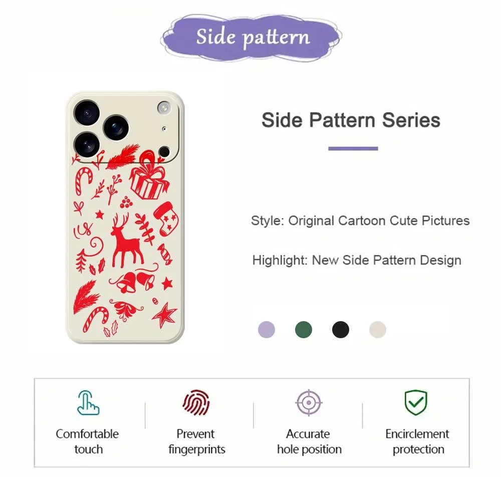 For iPhone 18 Pro / 17 Pro Case Hand Drawn Christmas Pattern Printing Straight Edge TPU Phone Back Cover - Beige - 7