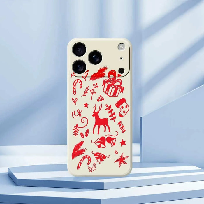 For iPhone 18 Pro Max / 17 Pro Max Case Hand Drawn Christmas Pattern Printing Straight Edge TPU Phone Back Cover - Beige - 7