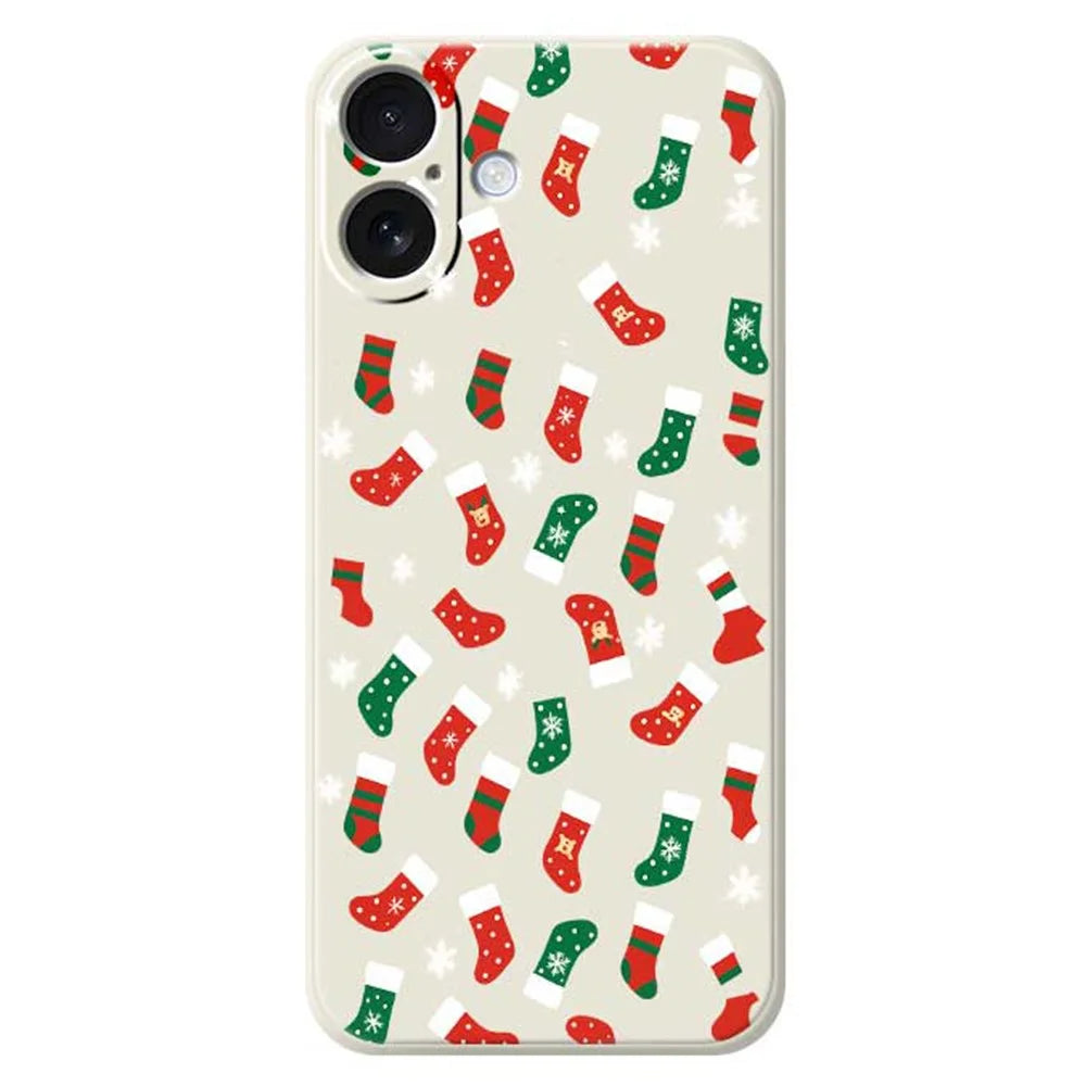 For iPhone 17 Case Red and Green Socks Pattern Printing Straight Edge TPU Phone Back Cover - Beige - 1