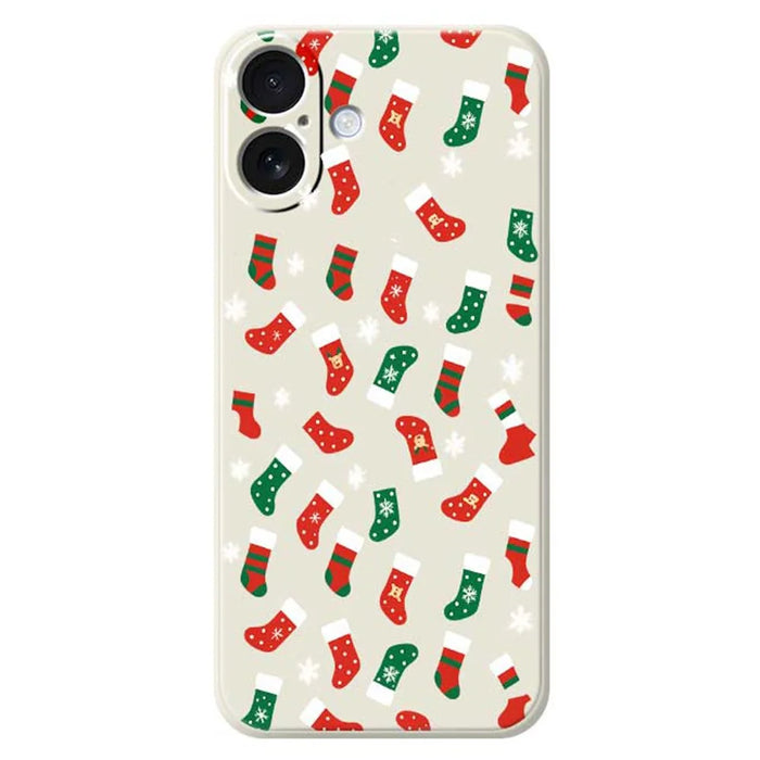For iPhone 17 Case Red and Green Socks Pattern Printing Straight Edge TPU Phone Back Cover - Beige - 1