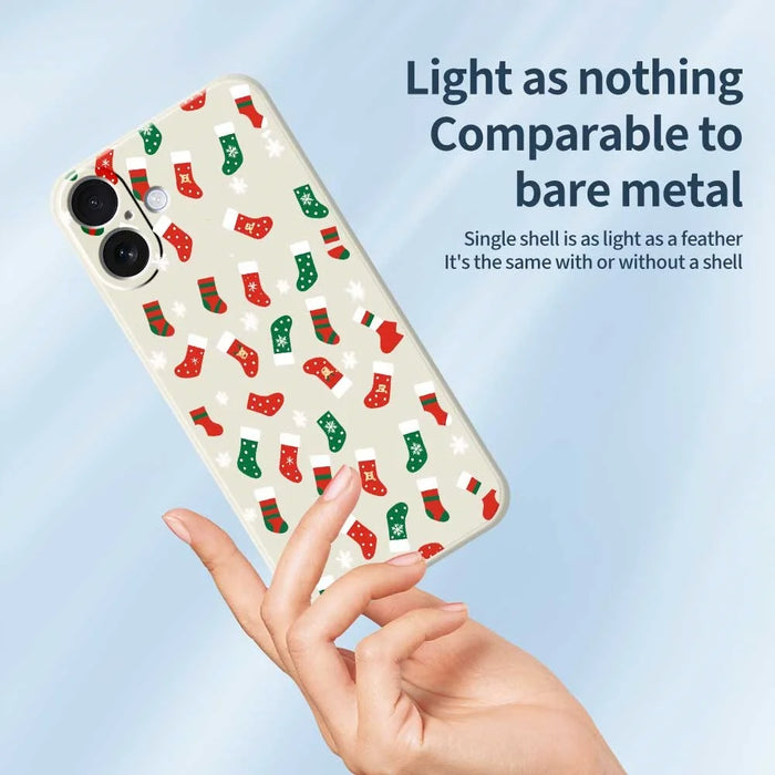 For iPhone 17 Case Red and Green Socks Pattern Printing Straight Edge TPU Phone Back Cover - Beige - 3