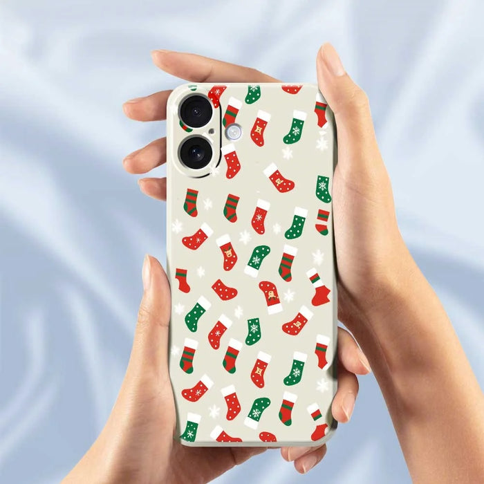For iPhone 17 Case Red and Green Socks Pattern Printing Straight Edge TPU Phone Back Cover - Beige - 4