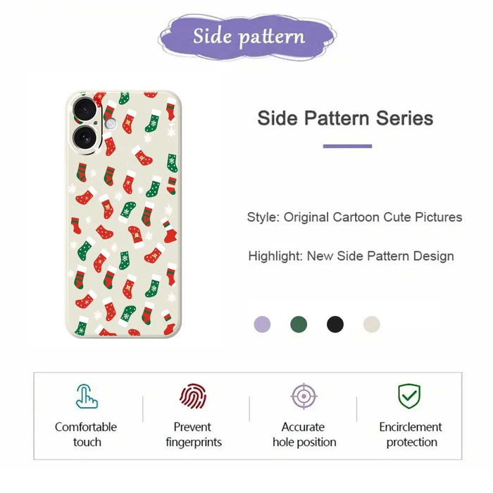 For iPhone 17 Case Red and Green Socks Pattern Printing Straight Edge TPU Phone Back Cover - Beige - 7