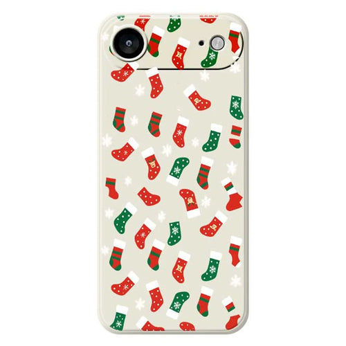 For iPhone Air Case Red and Green Socks Pattern Printing Straight Edge TPU Phone Back Cover - Beige - 1