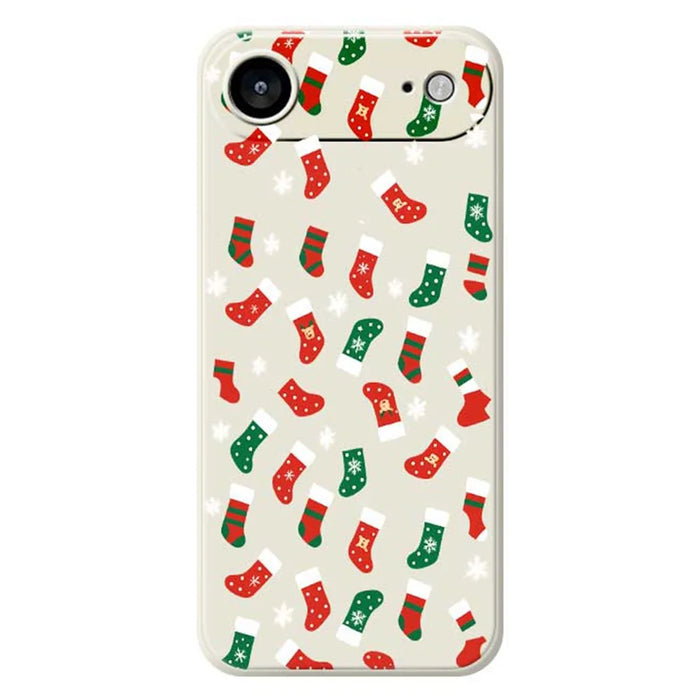 For iPhone Air Case Red and Green Socks Pattern Printing Straight Edge TPU Phone Back Cover - Beige - 1