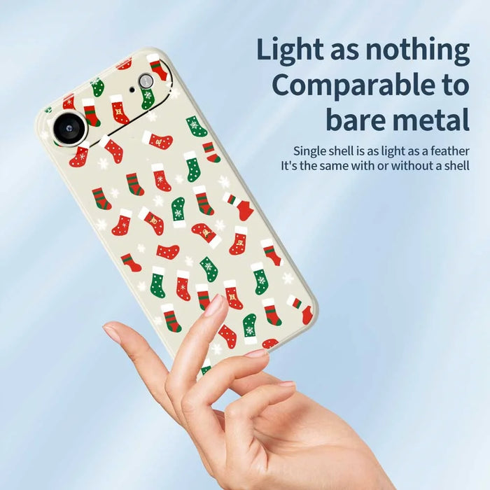For iPhone Air Case Red and Green Socks Pattern Printing Straight Edge TPU Phone Back Cover - Beige - 3