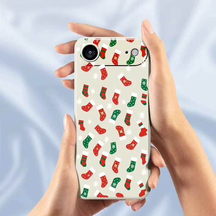 For iPhone Air Case Red and Green Socks Pattern Printing Straight Edge TPU Phone Back Cover - Beige - 5