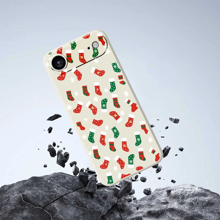 For iPhone Air Case Red and Green Socks Pattern Printing Straight Edge TPU Phone Back Cover - Beige - 6