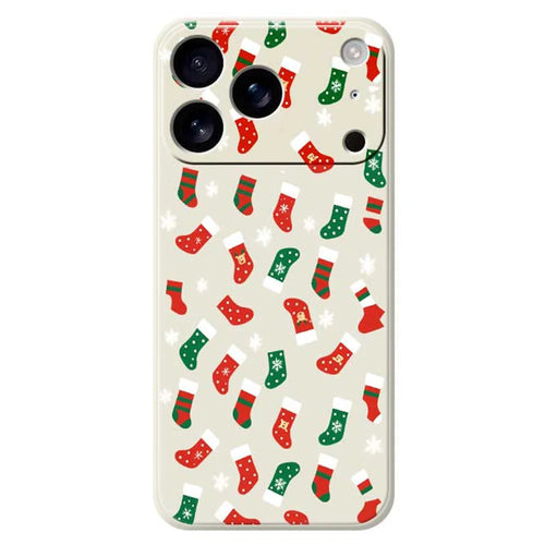 For iPhone 18 Pro / 17 Pro Case Red and Green Socks Pattern Printing Straight Edge TPU Phone Back Cover - Beige - 1