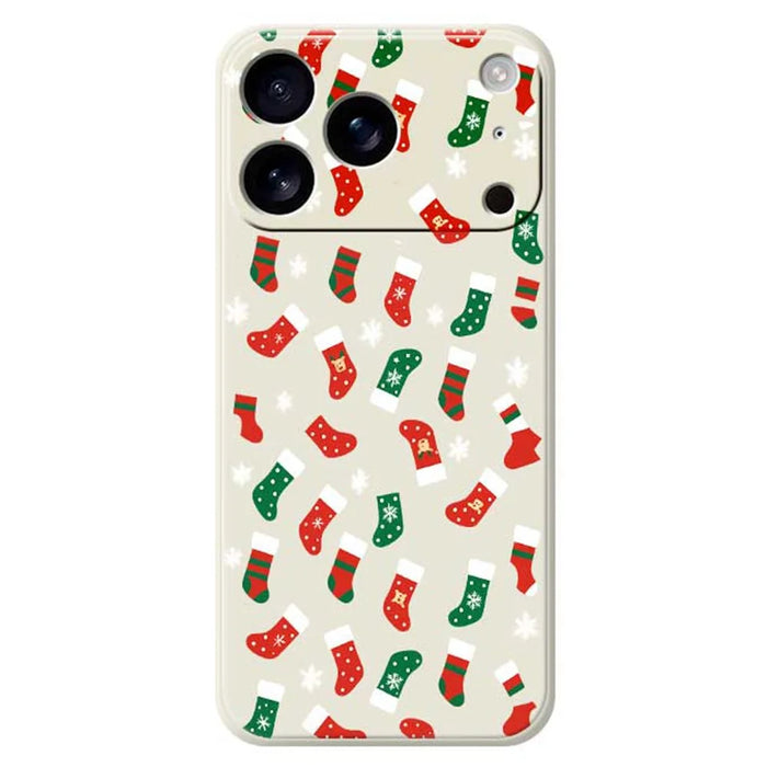 For iPhone 18 Pro / 17 Pro Case Red and Green Socks Pattern Printing Straight Edge TPU Phone Back Cover - Beige - 1