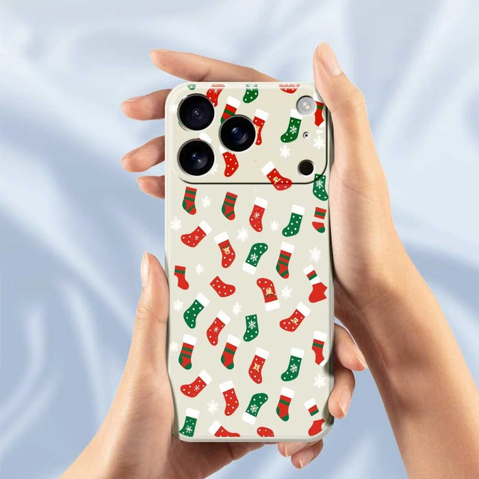 For iPhone 18 Pro / 17 Pro Case Red and Green Socks Pattern Printing Straight Edge TPU Phone Back Cover - Beige - 4