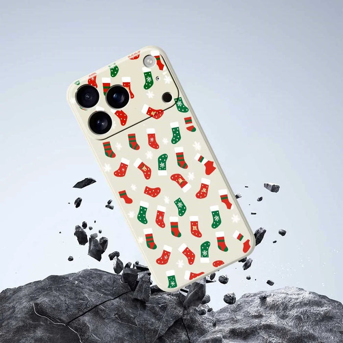For iPhone 18 Pro / 17 Pro Case Red and Green Socks Pattern Printing Straight Edge TPU Phone Back Cover - Beige - 5