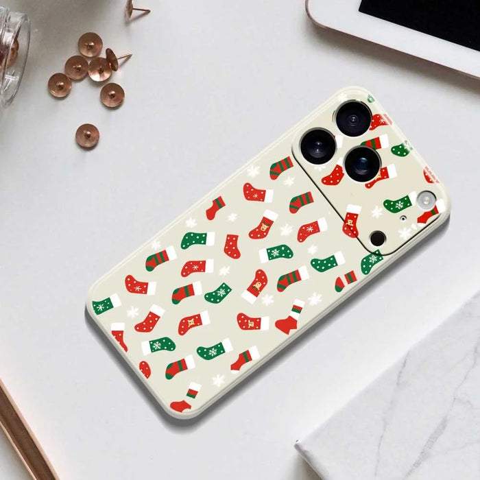 For iPhone 18 Pro / 17 Pro Case Red and Green Socks Pattern Printing Straight Edge TPU Phone Back Cover - Beige - 6