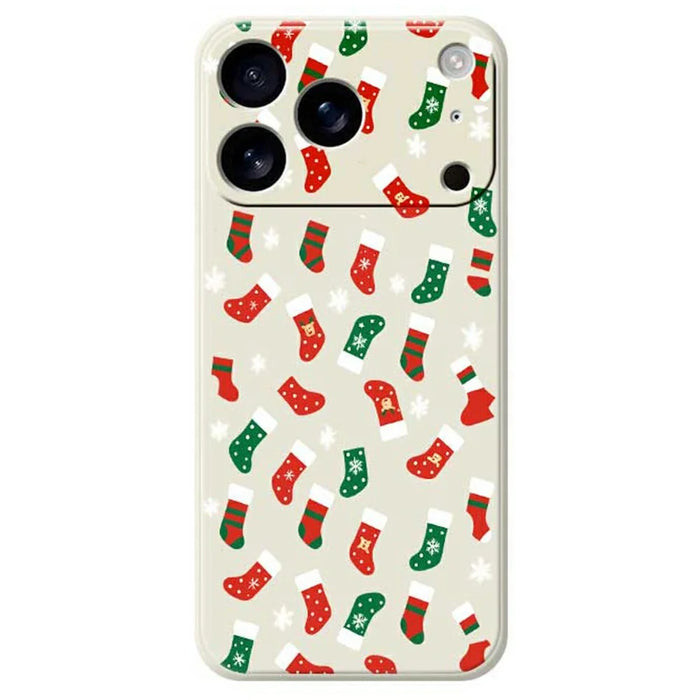For iPhone 18 Pro Max / 17 Pro Max Case Red and Green Socks Pattern Printing Straight Edge TPU Phone Back Cover - Beige - 1