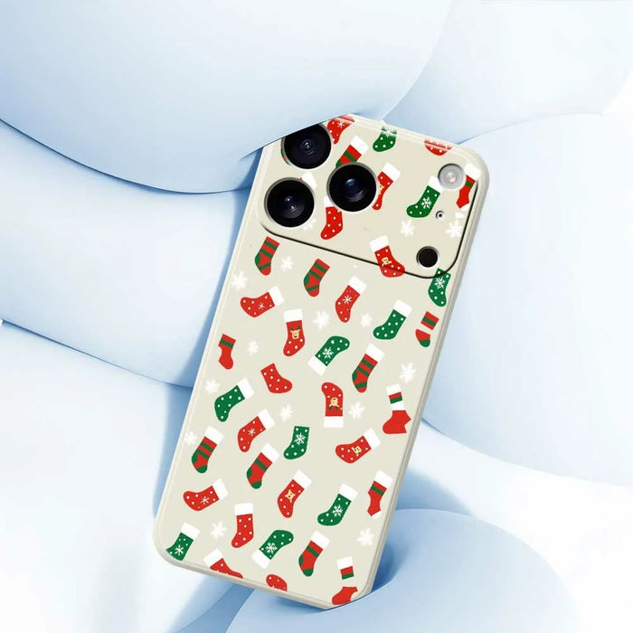 For iPhone 18 Pro Max / 17 Pro Max Case Red and Green Socks Pattern Printing Straight Edge TPU Phone Back Cover - Beige - 4