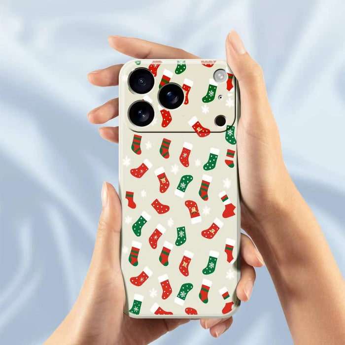 For iPhone 18 Pro Max / 17 Pro Max Case Red and Green Socks Pattern Printing Straight Edge TPU Phone Back Cover - Beige - 5