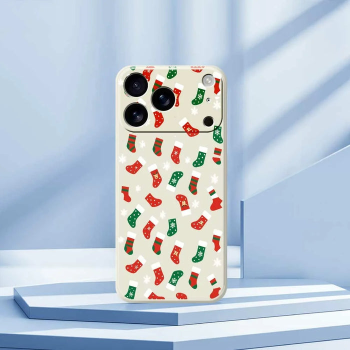 For iPhone 18 Pro Max / 17 Pro Max Case Red and Green Socks Pattern Printing Straight Edge TPU Phone Back Cover - Beige - 7