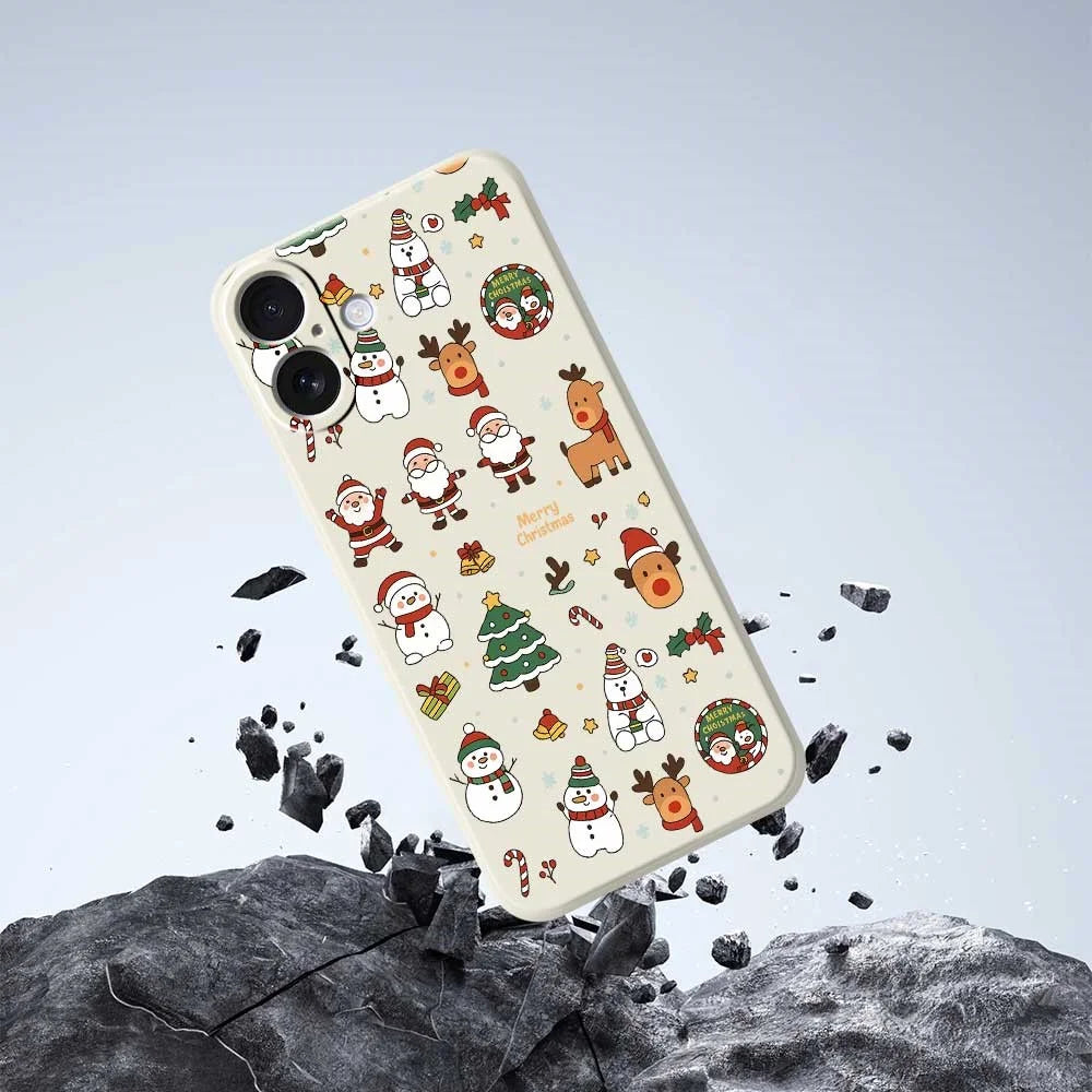 For iPhone 17 Case Santa Claus Snowman Pattern Printing Straight Edge TPU Phone Back Cover - Beige - 5