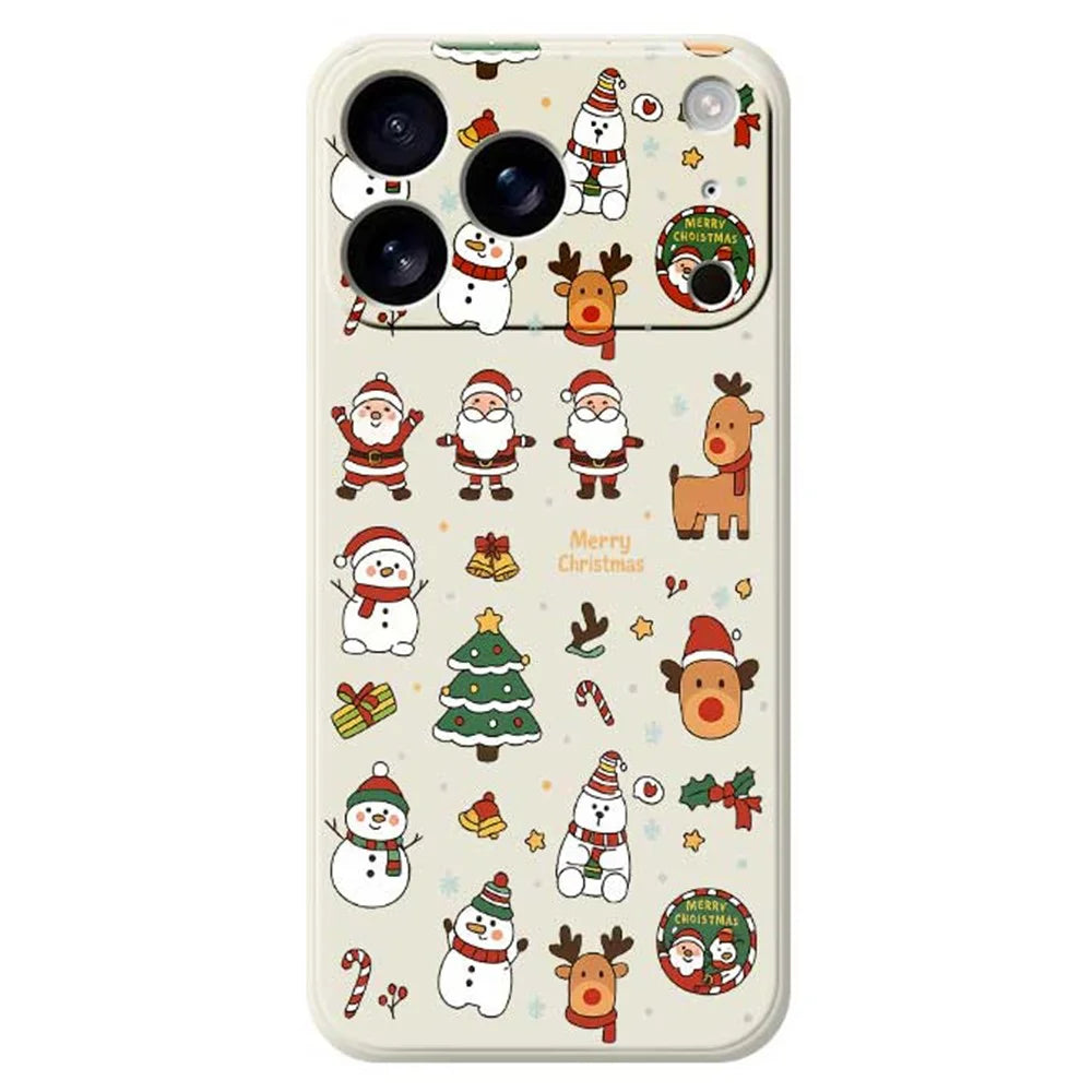 For iPhone 18 Pro / 17 Pro Case Santa Claus Snowman Pattern Printing Straight Edge TPU Phone Back Cover - Beige - 1