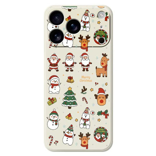 For iPhone 18 Pro / 17 Pro Case Santa Claus Snowman Pattern Printing Straight Edge TPU Phone Back Cover - Beige - 1