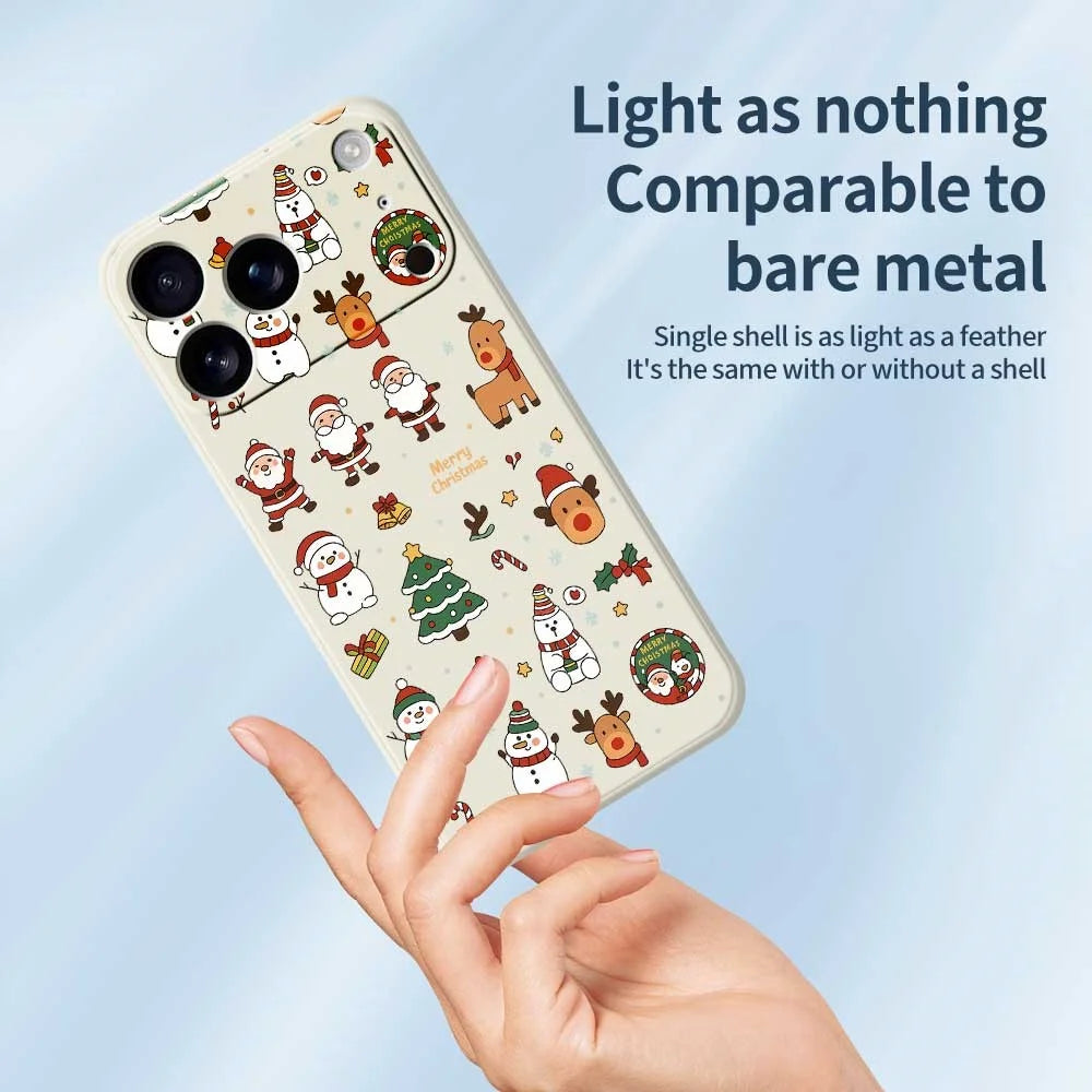 For iPhone 18 Pro / 17 Pro Case Santa Claus Snowman Pattern Printing Straight Edge TPU Phone Back Cover - Beige - 3