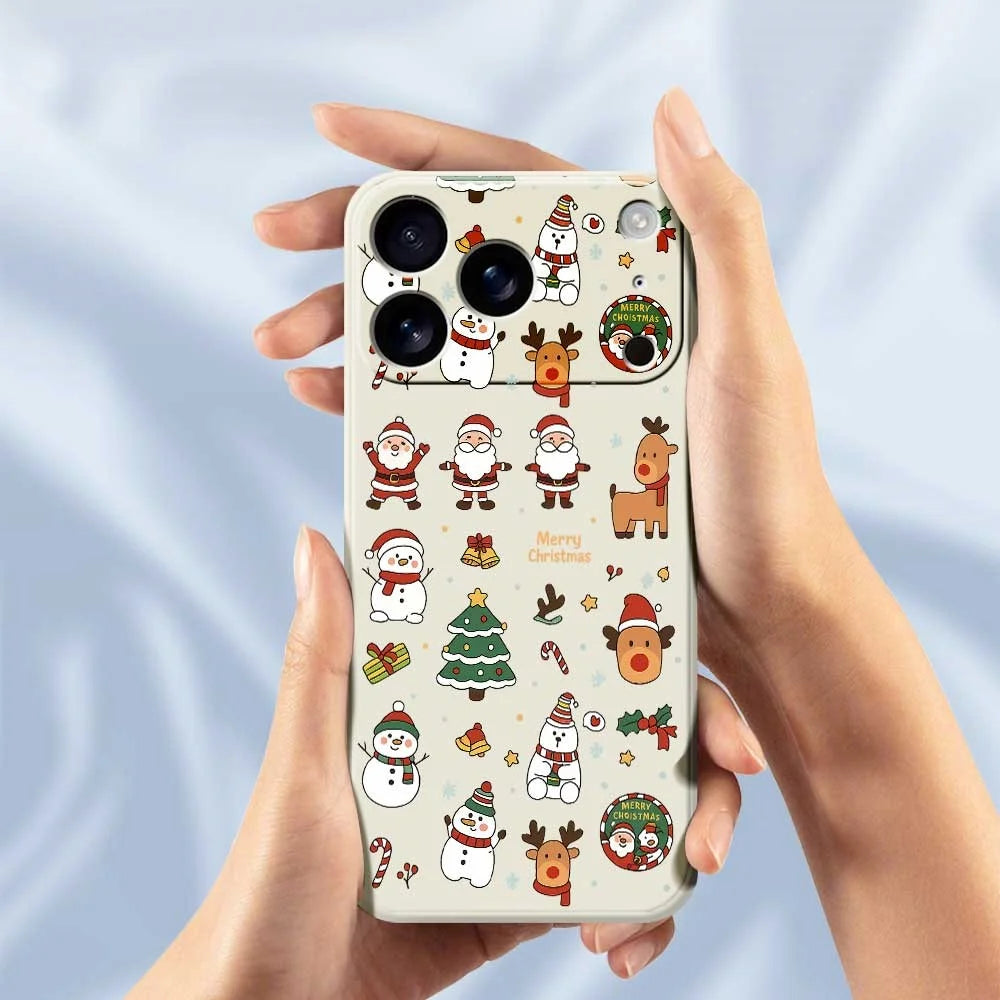 For iPhone 18 Pro / 17 Pro Case Santa Claus Snowman Pattern Printing Straight Edge TPU Phone Back Cover - Beige - 4