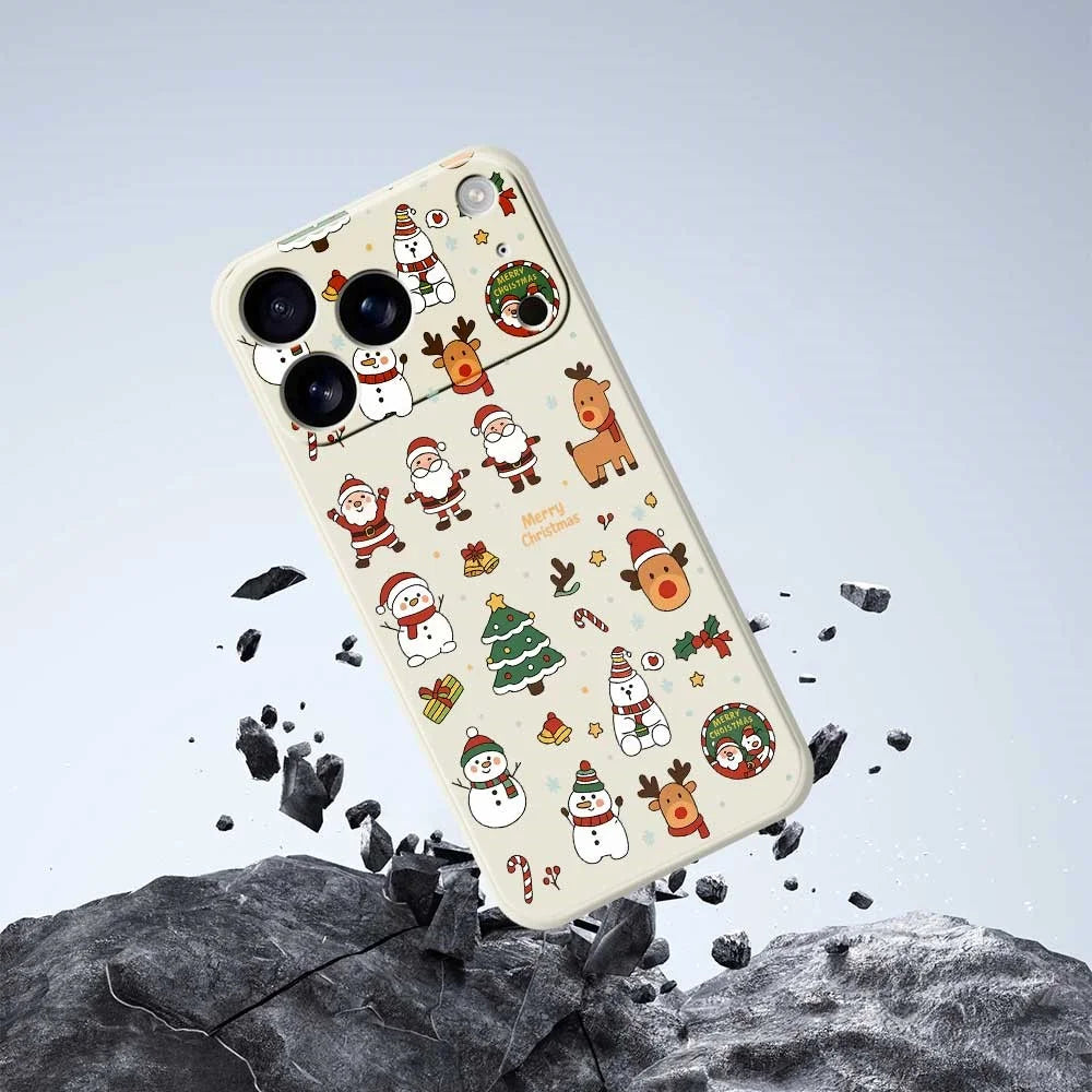 For iPhone 18 Pro / 17 Pro Case Santa Claus Snowman Pattern Printing Straight Edge TPU Phone Back Cover - Beige - 5