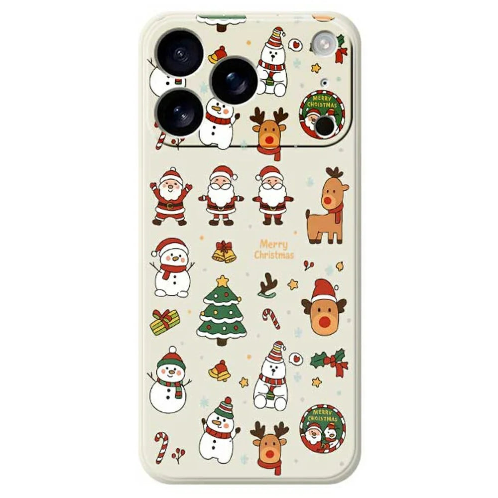 For iPhone 18 Pro Max / 17 Pro Max Case Santa Claus Snowman Pattern Printing Straight Edge TPU Phone Back Cover - Beige - 1