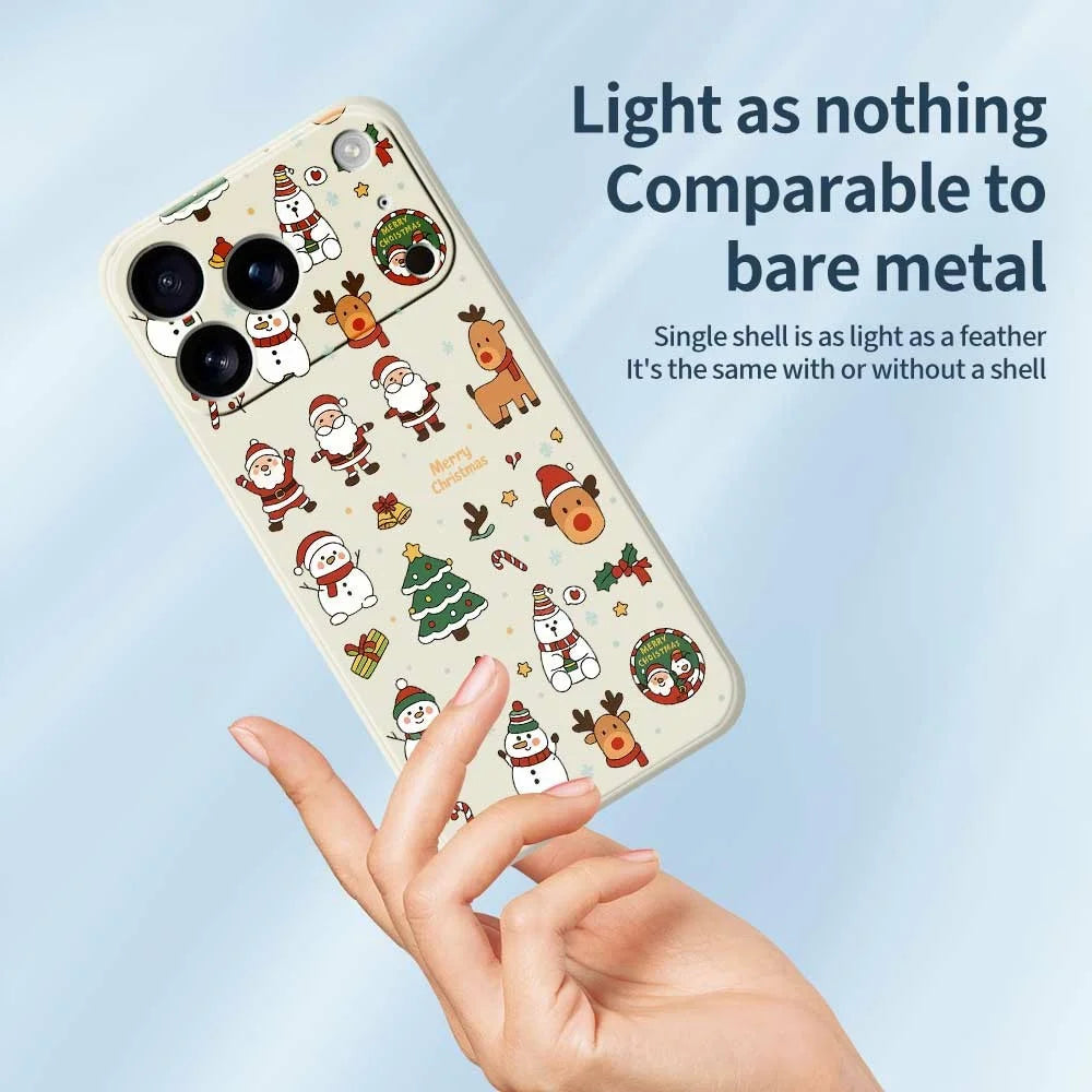 For iPhone 18 Pro Max / 17 Pro Max Case Santa Claus Snowman Pattern Printing Straight Edge TPU Phone Back Cover - Beige - 3