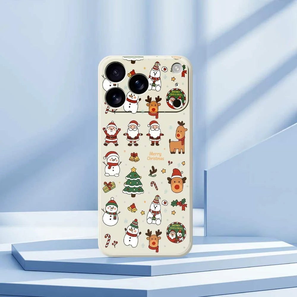 For iPhone 18 Pro Max / 17 Pro Max Case Santa Claus Snowman Pattern Printing Straight Edge TPU Phone Back Cover - Beige - 7