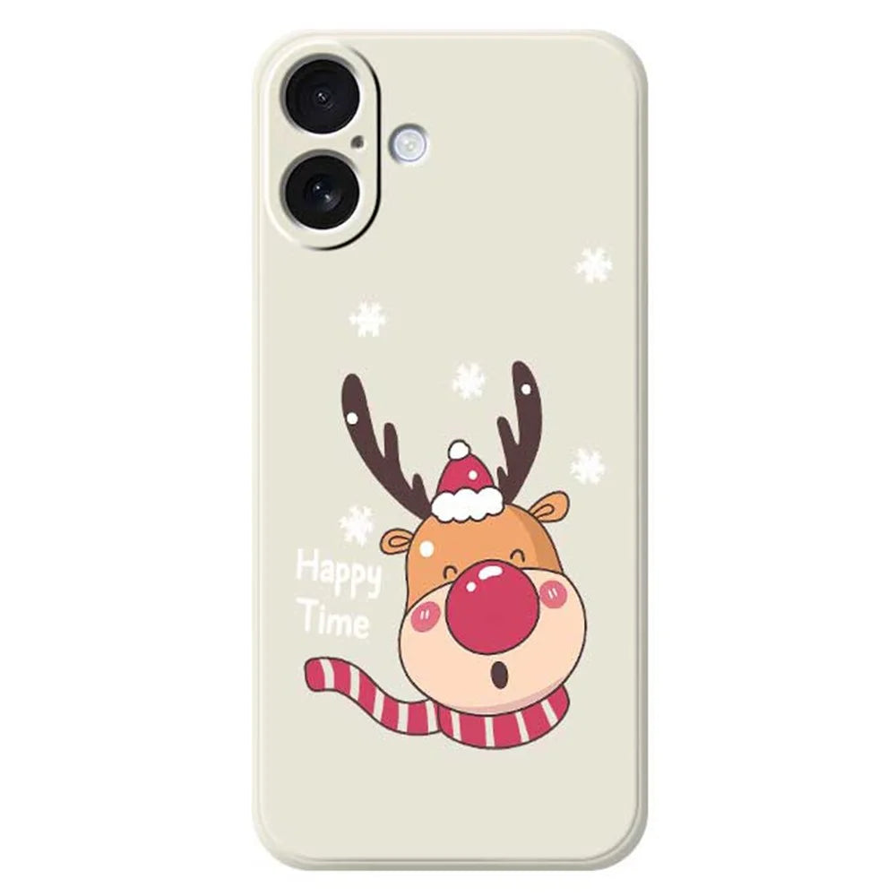 For iPhone 17 Case Smiling Deer Pattern Printing Straight Edge TPU Phone Back Cover - Beige - 1