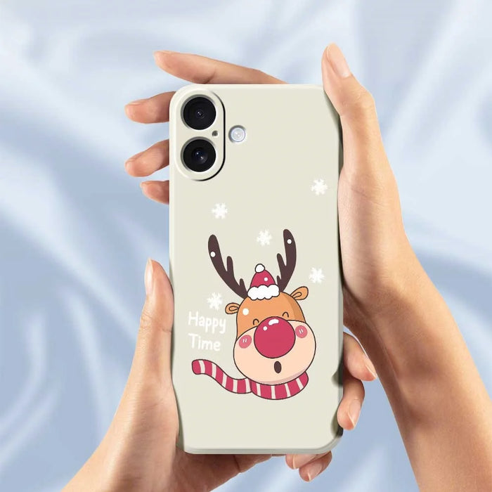 For iPhone 17 Case Smiling Deer Pattern Printing Straight Edge TPU Phone Back Cover - Beige - 4