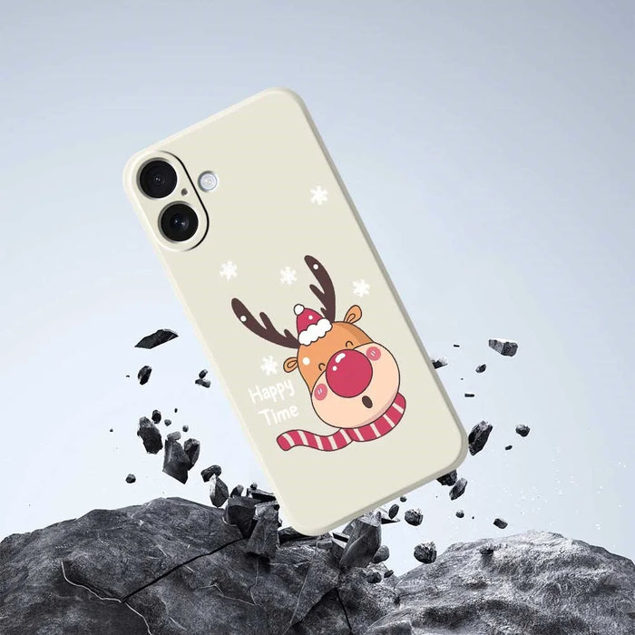 For iPhone 17 Case Smiling Deer Pattern Printing Straight Edge TPU Phone Back Cover - Beige - 5