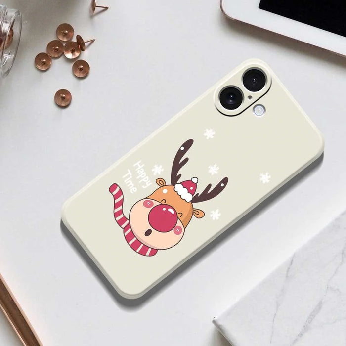 For iPhone 17 Case Smiling Deer Pattern Printing Straight Edge TPU Phone Back Cover - Beige - 6