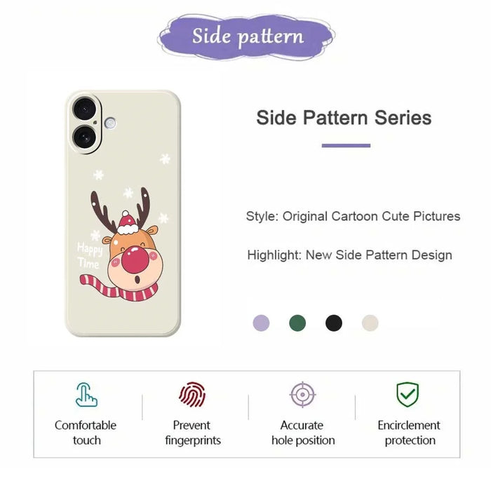 For iPhone 17 Case Smiling Deer Pattern Printing Straight Edge TPU Phone Back Cover - Beige - 7