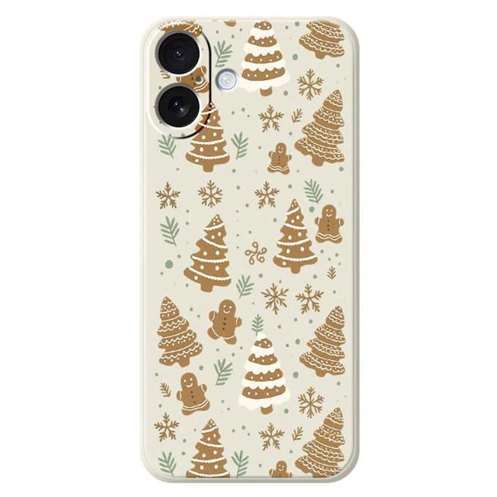For iPhone 17 Case Brown Christmas Tree Gingerbread Pattern Printing Straight Edge TPU Phone Back Cover - Beige - 1