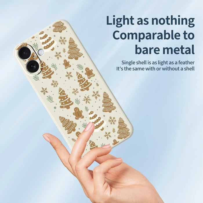 For iPhone 17 Case Brown Christmas Tree Gingerbread Pattern Printing Straight Edge TPU Phone Back Cover - Beige - 3