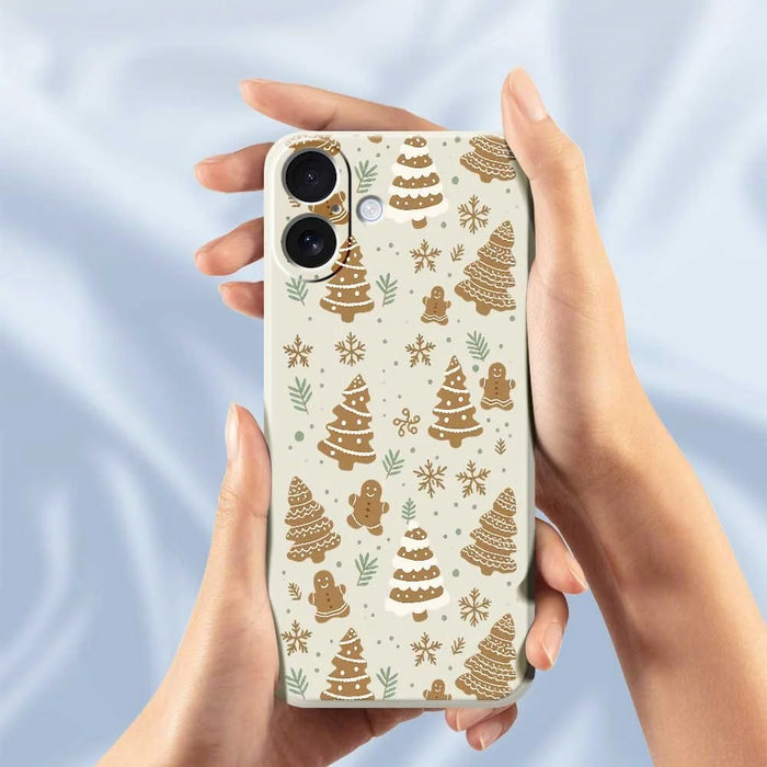 For iPhone 17 Case Brown Christmas Tree Gingerbread Pattern Printing Straight Edge TPU Phone Back Cover - Beige - 4