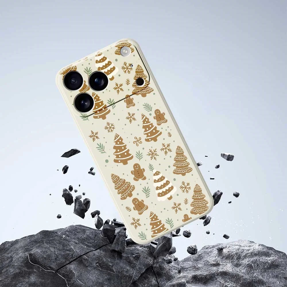 For iPhone 18 Pro / 17 Pro Case Brown Christmas Tree Gingerbread Pattern Printing Straight Edge TPU Phone Back Cover - Green - 5