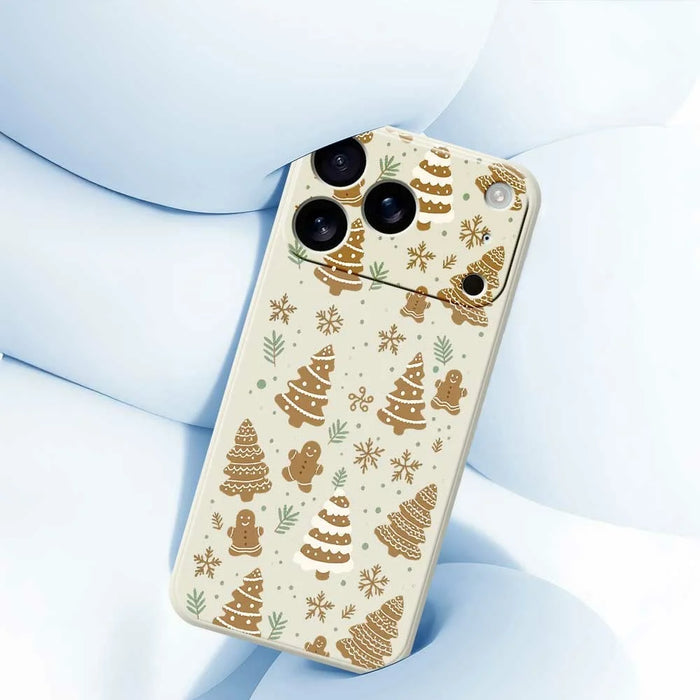 For iPhone 18 Pro Max / 17 Pro Max Case Brown Christmas Tree Gingerbread Pattern Printing Straight Edge TPU Phone Back Cover - Beige - 4