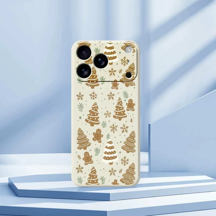 For iPhone 18 Pro Max / 17 Pro Max Case Brown Christmas Tree Gingerbread Pattern Printing Straight Edge TPU Phone Back Cover - Beige - 7